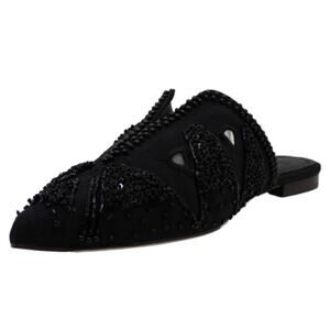 A.D & Daughters Beaded Fabric Collyn Jeweled Black slip on Mules Size 8 NWOT